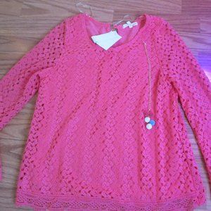 NWT Self Esteem Coral Top Size XL Girls w/matching pom pom necklace